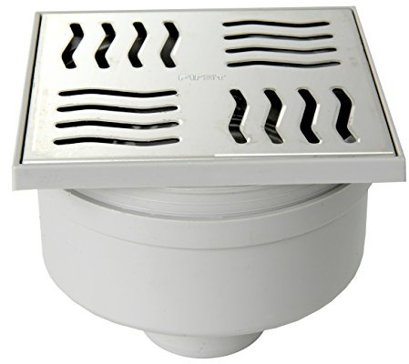 First Plast CHABSV1040IN Chiusino Sifonato in ABS con Griglia Inox, Acciaio, 100 x 100 mm