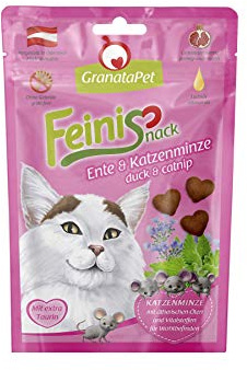 GranataPet FeiniSnack Ente & Katzenminze, Leckerchen für Katzen, bekömmlicher Katzensnack, Katzenleckerli ohne Getreide & Zuckerzusätze, Belohnung für verspielte Samtpfoten, 6 x 50 g