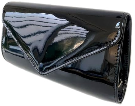 Leah Ward Women's Flap Patent Clutch Bags Wedding Party Handbags 439E (Black 2570)