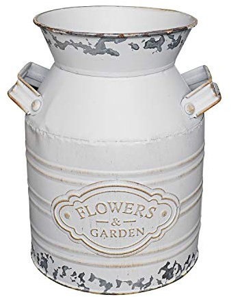 Soyizom Rustic Galvanized Milk Can - Vintage White Metal Shabby Chic Bucket Vase - Decorative Farmhouse Flower Pitcher for Country Primitive Decor - 7.9 H
