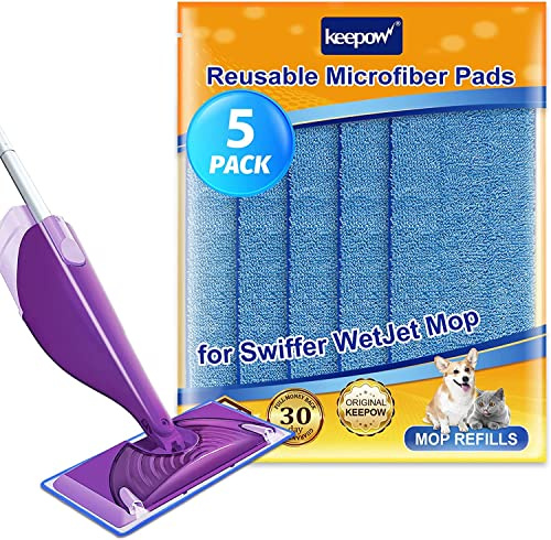 KEEPOW 5 Ersatzmikrofaser-Mopppads für Swiffer WetJet Bodenwischer | Waschbare und Wiederverwendbare Nachfüllungen,Wet & Dry Mop Starter Tücher Feuchte Bodentücher, Blau