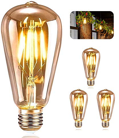 ASANMU Vintage LED E27, 3 Stück Edison Vintage Glühbirne E27 Retro Glühbirne Warmweiß ST64 4W LED Edison Glühlampe Antike Dekorative Lampe Ideal für Retro Beleuchtung im Haus Café Bar Restaurant Deko