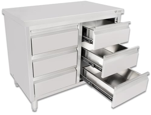 Beeketal 'BSS-100' Gastro Küchenschrank Edelstahl mit Schubladen (B/T/H) ca. 100 x 60 x 85 cm, Schubladenschrank mit 6 Schubladen, Arbeitsfläche und fein justierbaren Standfüßen