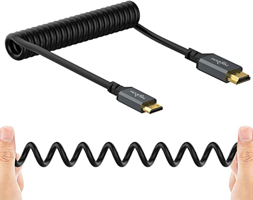 Twozoh Mini HDMI auf HDMI Spiral kabel, Mini HDMI auf Full HDMI Kabel für Projektor, Monitor, Camcorder (4K Ultra HD, 1080p, 3D, HDMI 2.0) (Extend bis zu 1.5M)