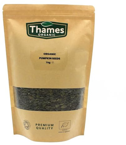 Organic Pumpkin Seeds 1kg - of Nutritious & Delicious Seeds - No Additives, No Preservatives - Raw, Vegan, Non-GMO, Certified Organic - Great for Snacking, Baking, and Sprinkling - Thames Organic 1kg