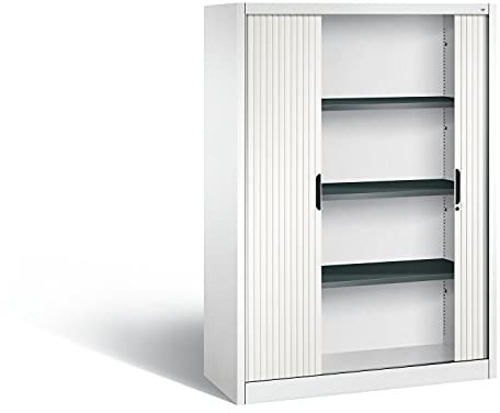C + P Möbelsysteme C+P | Rollladenschrank mit Horizontal-Jalousie | HxBxT 1660 x 1200 x 420 mm | 3 Fachböden | 4 Ordnerhöhen | verkehrsweiß