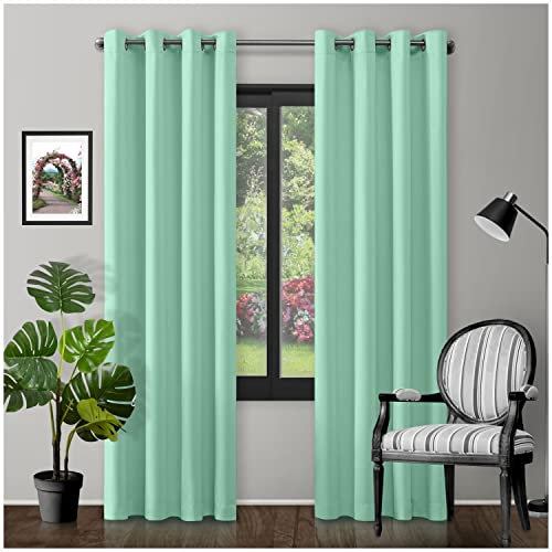 Eyelet Top Blackout Curtains Large Door Thermal Insulated Panels For Bedroom/Living Room, Duck Egg, 66X54 Inch