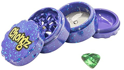 Chongz Grinder 60mm (2.4inch or 6cm), 4 Part Metal Heavy Duty, 4 Layers, Sifter, for Dry Tobacco Spice Herb with Scoop Blue Splash Magnetic Design - Purple