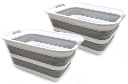 SAMMART 42L 2er-Set zusammenklappbarer Wäschekorb aus Kunststoff – faltbarer Pop-Up-Aufbewahrungsbehälter/Organizer – tragbare Waschwanne – platzsparender Wäschekorb (Grau)