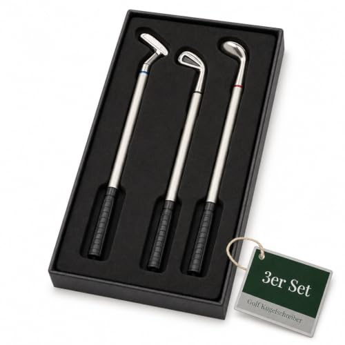 MIJOMA 3 Stück Set Kugelschreiber Golfschläger Golf Stifte Geschenkset, Golfgeschenk Geschenkidee für Golfspieler Golfer