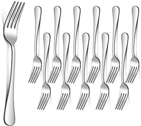 HaWare Gabel-Set mit 12 großen Edelstahl-Gabeln für Zuhause, Küche, Restaurant, silberfarbene und runde Kanten, hochglanzpoliert und spülmaschinenfest, 20 cm