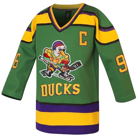 Youth Mighty Ducks Hockey Jerseys 96 Charlie Conway Tribute Embroidery Kids Ice Hockey Jersey (96Green, XL)