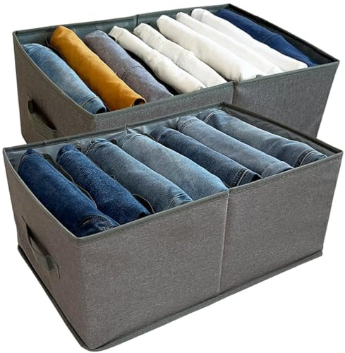 QINGGENG grauer Kleiderschrank Organizer, Faltbare Schrank Organizer für Jeans, Pullover, Hosen, Socken, Unterwäsche, Ordnungssystem Aufbewahrungsbox für Kleidung, Groß, 2 Stück