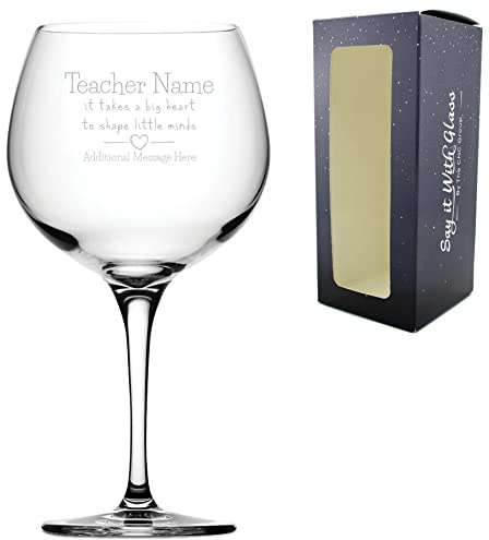 Personalised Engraved Gin Cocktail Glass with A Big Heart Shapes Little Minds Design, Personalise with Any Name and Message, Gift Box Included, Laser Engraved, Teacher End of Term School Gift