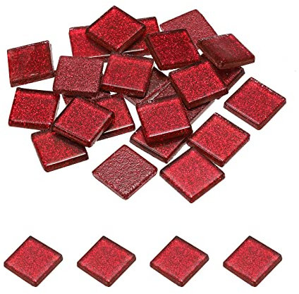 sourcing map Mosaïque Carrelage Tuile Tesselle, Verre Éclat Cristal Vrac Carré Paillettes Carreaux 2x2cm pour Maison Décoration, Pack de 25(100g, Noir Rouge)