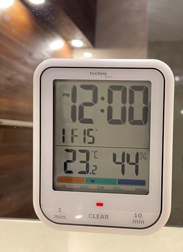 Technoline WT380 Digitale Badezimmeruhr mit Hygrometer und Thermometer | wasserdicht| Duschtimer | Countdownfunktion | großes LCD-Display | mit Datumsanzeige | weiß