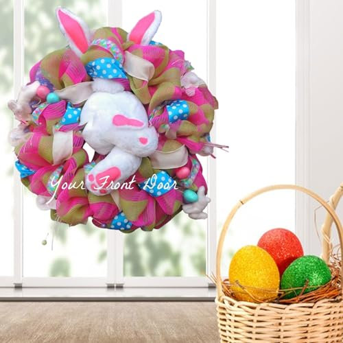 Osterkranz Haustür – Osterkranz – Hasen-Osterkranz – Osterhasenkranz – niedlicher Hasen-Türkranz – künstlicher Osterkranz Dekoration – Osterhasen-Girlande bunter Osterhase