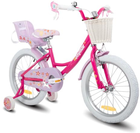 JOYSTAR Einhorn 12/14/16/18 Zoll Kinderfahrrad für 2-9 Jahre Mädchen, Kinderfahrrad mit Puppenfahrradsitz & Stützrädern& Korbstreamer