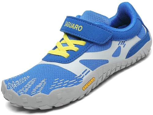 SAGUARO Barfota Skor Barn Trail Sneakers Flickor Andningsaktiva Minimalistiska Sneakers för Utomhus Inomhus, 24–36 EU, Blå safir, 29 EU