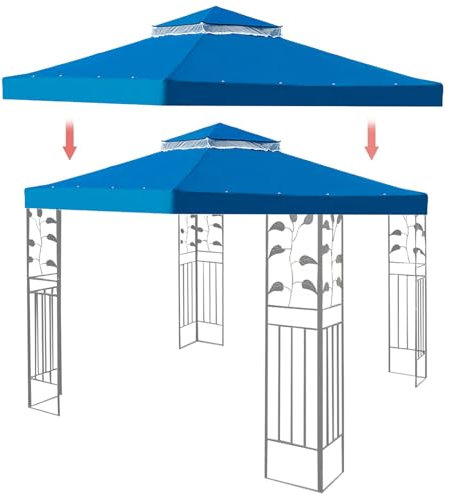 YIJIEHH Dach Für Pavillon 3x3 Wasserdicht,Ersatzdach Für Pavillon, Pavillonplane Wasserabweisend, Dachabzug UV-Schutz, Kaminabzug Farbwahl, Dachplane Gute Luftzirkulation-Blau