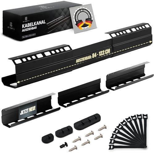 Organizador de cables para escritorio, 84 a 122 cm, bandeja para cables extensible, color negro