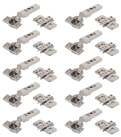 Blum - 10 cerniere per mobili, 110°, dritte con molla, viti, arresto angolare + clip blu eccentrica, piastra di montaggio a croce, acciaio, viti, distanza 0 mm