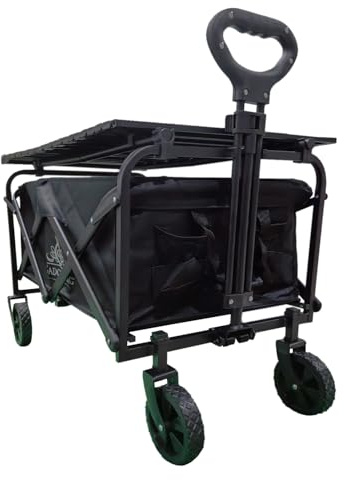 Trolley Table Top Cart FOLDING Camping Festival Beach LARGE HEAVY DUTY Wagon Garden Fishing Gardening Truck Wheel Picnic Shopping Beach Folding Pull Along Wagon Collapsible Utility With Tabletop