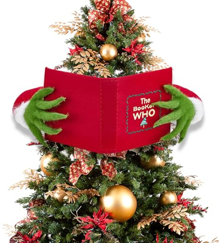 Christbaumschmuck, Plüsch Weihnachtsbaumspitze Lustiger beim Lesen Das Buch von WHO, Novel Weihnachtsbaumschmuck Ornamente für Tisch Kamin Party Deko
