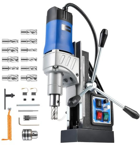 ZELCAN Mag Drill Press with 11 Drill Bits, 1550W Portable Magnetic Press with 50 mm Boring Diameter, 0-580 RPM Stepless Speed & Reversible Direction, 13000N Drilling Machine for Metal Surface