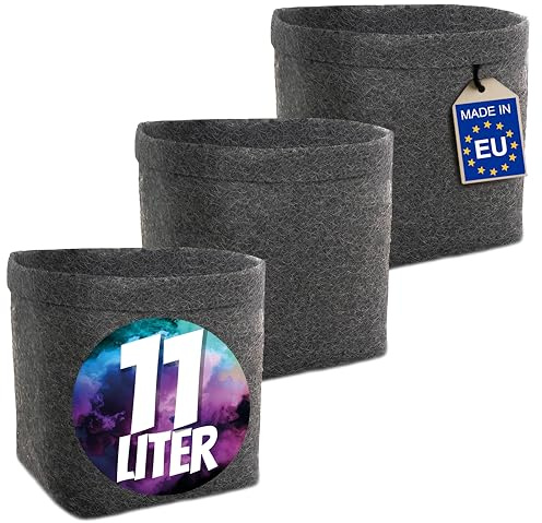HOMEGROW24 Pflanztöpfe mit und ohne Untersetzern im Set, viereckige Filztöpfe je 11 L, Stofftöpfe für Anbau und Zucht von Pflanzen (3er Set, ohne Untersetzer)