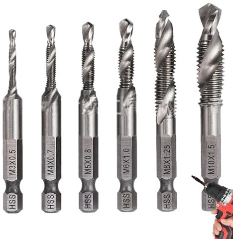 Set di punte per trapano filettato combinato, set di 6 attrezzi per trapani filettati in acciaio , punte per trapano a testa svasata, set di attrezzi per trapani a percussione, trapano da tavolo