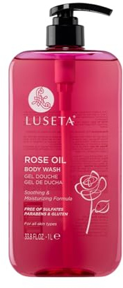 Luseta Rose Oil Body Wash Hydrating Moisturizing Shower Gel Cleansing and Nourishing for Dry Skin for Women & Men Sulfate-Free 33.8oz
