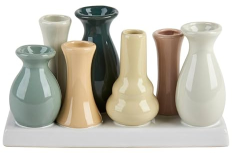 Mariles Vasen Set auf Sockel Blumenvasen Blumengefäß Tischdeko Tafeldeko Blumendeko 10 x 20 cm Creme
