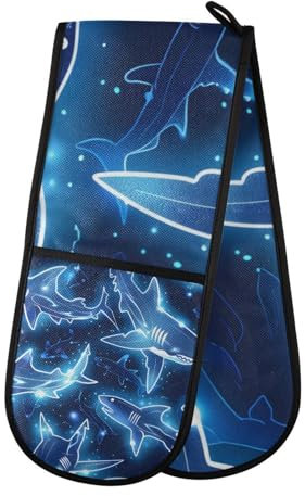 Maniques de four double avec motif requins - Résistants à la chaleur - Résistants à la chaleur - Pour barbecue, pâtisserie, cuisine