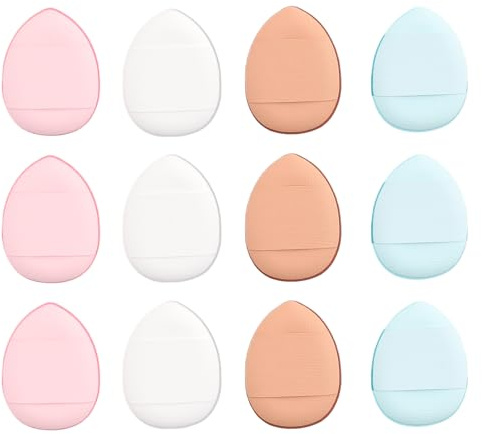 12 PCS Finger Puderquaste, Lose Puderquasten Make-Up Einstellung, Schwämme Puderquaste mit Fingerhalter für Flüssige Foundation und Puder, Gesicht, Augen, Waschbar und Wiederverwendbar