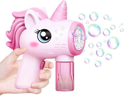 AZURAOKEY Einhorn Seifenblasenmaschine, Automatische Seifenblasenpistole, Einhorn LED Blasenmaschine mit Licht, Seifenblasenpistole for Outdoor, Party, Hochzeit, Geburtstag