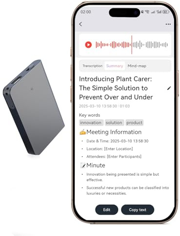 Grabadora de voz IA, grabadora de voz, control de aplicaciones, anotador de notas de IA, transcripción y resumen de IA, compatible con 144 idiomas, memoria de 64 GB, grabadora de audio para