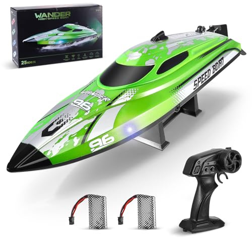 Helangel RC Boat, 2.4Ghz Remote Control Boat 25KM/H Self Righting Racing Boats Outdoor Radio Controlled Watercraft with Low Battery Alarm Rechargeable Battery for Pools Lakes, Green