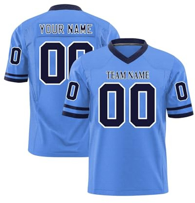 Custom American Football Jersey Printed Team Logo Name Number Sports Breathable Quick Dry T Shirt Personalized Jerseys for Men Women Youth Preschool Blue