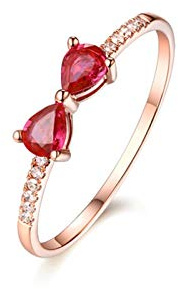 Stfery Ring 18K Rose Gold Damen, Eheringe mit Rubin in Tropfenschliff, Ringe Echter Schmuck, Gr.60 (19.1)