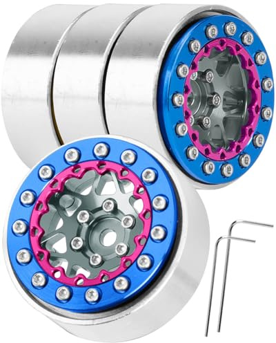 hopsupRC for 1/24 1/18 SCX24 FCX24 TRX4M RC Crawler Car,1.3 RC Tires Wheel Rim,Aluminum RC Truck Tires Wheels Rims,1.3 Beadlock Wheel Rims Heavy Duty Rim (4PCS) Titanium