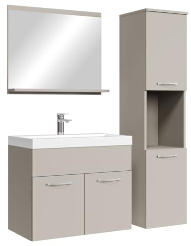 Badplaats Ensemble complet de meubles de salle de bain Montréal 60 x 35 cm Cachemire - Meubles de salle de bain avec lavabo, miroir et placard de salle de bain