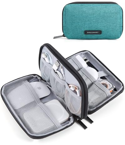 bagsmart Travel Cable Organiser Bag Essential Pouch for Tech Accessories | Compact Gadget Bag for Charging Cables, Power Banks, Flash Drives, USB, Dark Green