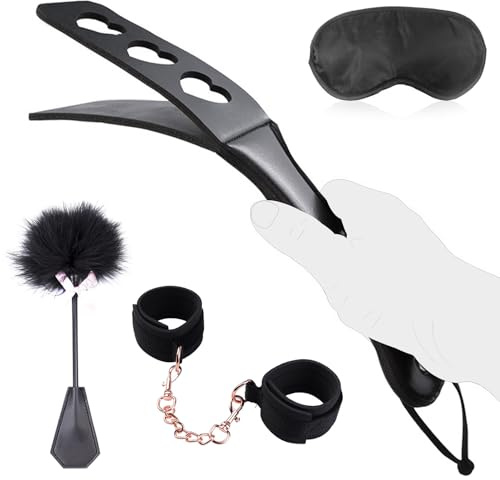 BDSMLOVE Peitsche Erotik Bondage Set, Leder Peitsche Feder Tickler Paddel Augenbinde mit Handschellen, Spanking-Paddel für Erwachsene, SM Sex Spielzeug für Paare