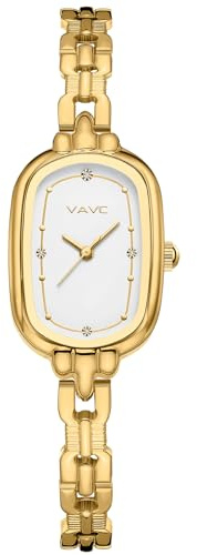 VAVC Women's Vintage Gold Bracelet Watch,Small Oval Analog Quartz Watch with Luxury Diamonds Dial,Waterproof.Adjustment Tool Included(White Gold)