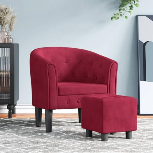 Tonture Clubsessel mit Fußhocker, Weinrot Samt, Robustes Kiefernholzgestell, bequemes Sitzerlebnis für Wohnzimmer, Schlafzimmer, Büro, Lesesessel