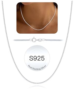 HARJJME Sterlingsilver kedja dam 925 utan hänge guld/silver venetiansk kedja 18 karat guldpläterad vattentät allergivänligt 1 mm tunn låda kedja halsband smycken för kvinnor 40/45/50/55 cm