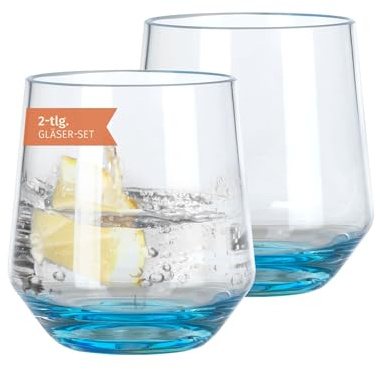 Moritz Milano Wasserglas blue line 2er Set 340 ml - modernes Design für vielseitigen Einsatz - Camping, Festival und Zuhause. Wassergläser Tumbler bruchfest & kratzfest