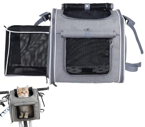 4-in-1-Transporttasche für Katzen und Hunde, Fahrradkorb-Rucksack-Umhängetasche für den Autotransport, für kleine Haustiere bis zu 15 kg, Abnehmbarer Fahrradkorb für den Lenker mit Sichtfenster