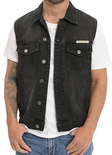CoXuantion Chaleco de Jeans para Hombre Clásico Vintage Jeans Chaqueta de Moto Multibolsillos Denim Chaleco Casual Sin Mangas con Botones